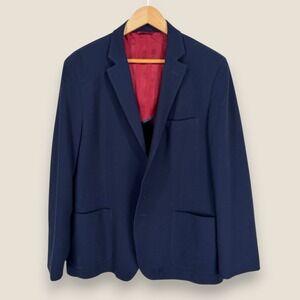 Ben Sherman Tailoring Blazer Sport Coat Men 42R Navy Blue Red Lined Poly Rayon